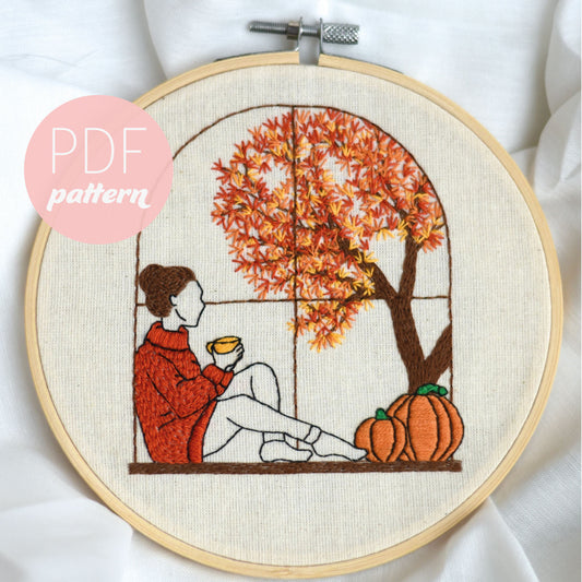 Autumn Girl Digital Embroidery Pattern